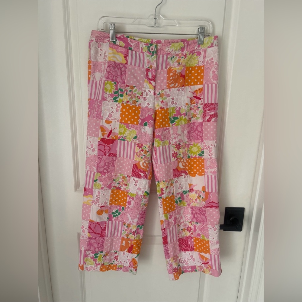 Vintage Lilly Pulitzer Patchwork Lace Floral Cropped Pants Beach Preppy Size 6